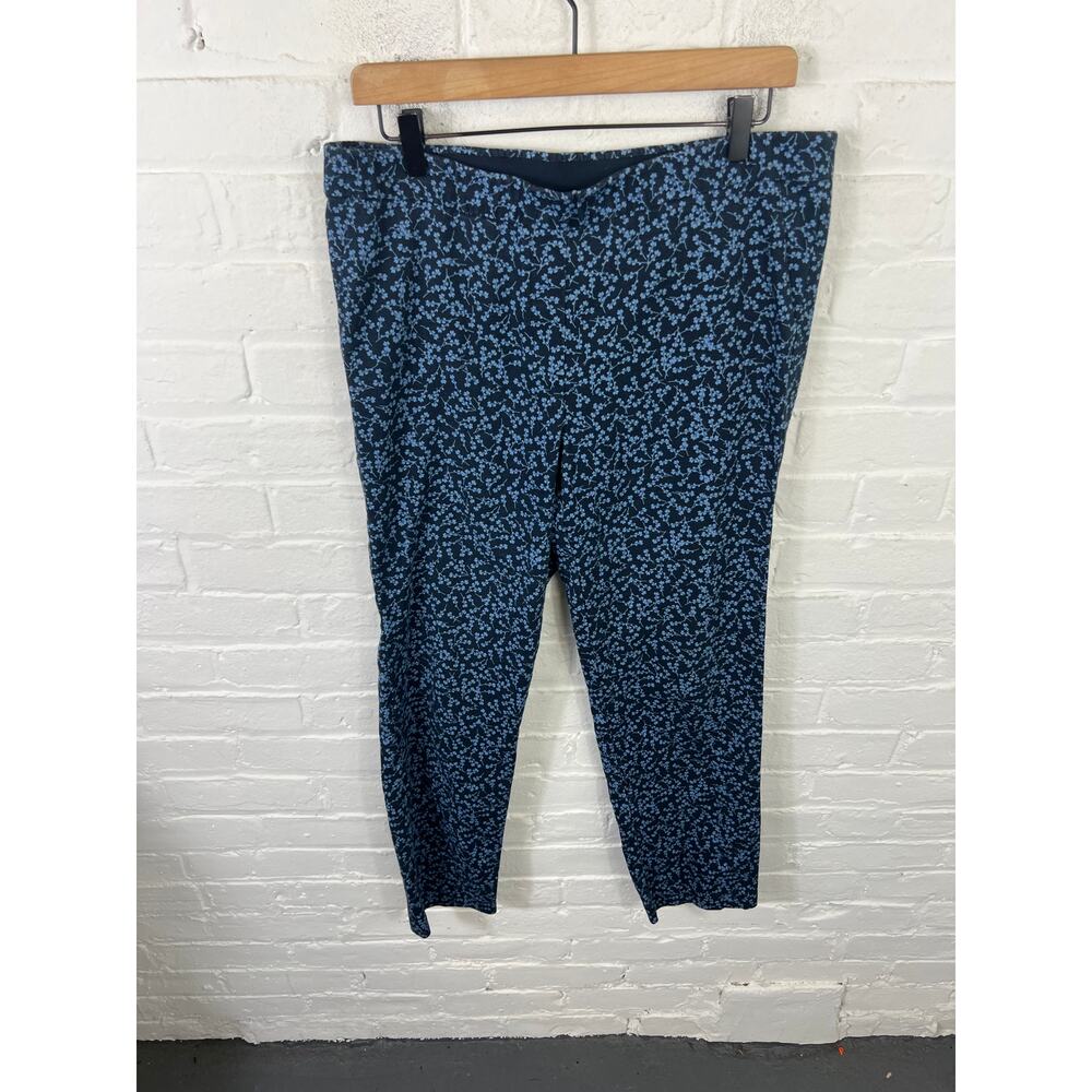 J. Jill Women's Pull On Pants Floral Print Elastic Waist Stretch Blue Size 14